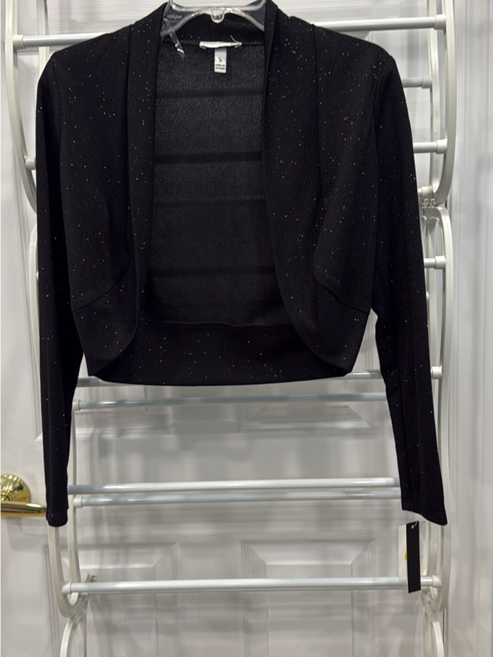 Open-Front Sparkle Cropped Bolero Jacket - Black